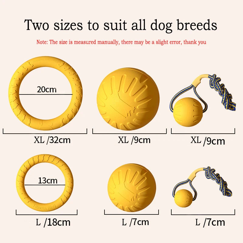 Jouets EVA Solides pour Chien – Pack 4 Pièces : Frisbee, Balle, Corde & Anneau
