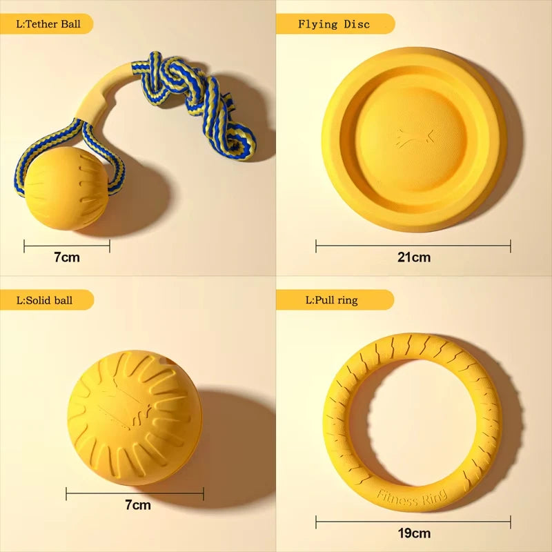 Jouets EVA Solides pour Chien – Pack 4 Pièces : Frisbee, Balle, Corde & Anneau